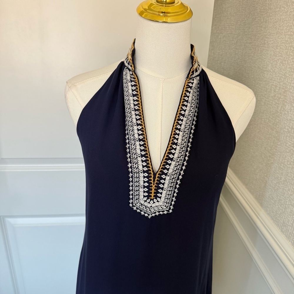THML Midnight Blue Halter Women’s Dress with Decorative Trim XS - Picture 2 of 8